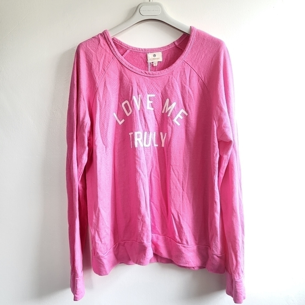 New Sundry Love Me Truly Graphic Crewneck Pink Pullover Sweatshirt NWT 3/Large